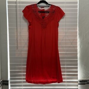 Banana Republic vibrant Orange 100% Silk Crochet Yoke belted Mini Dress